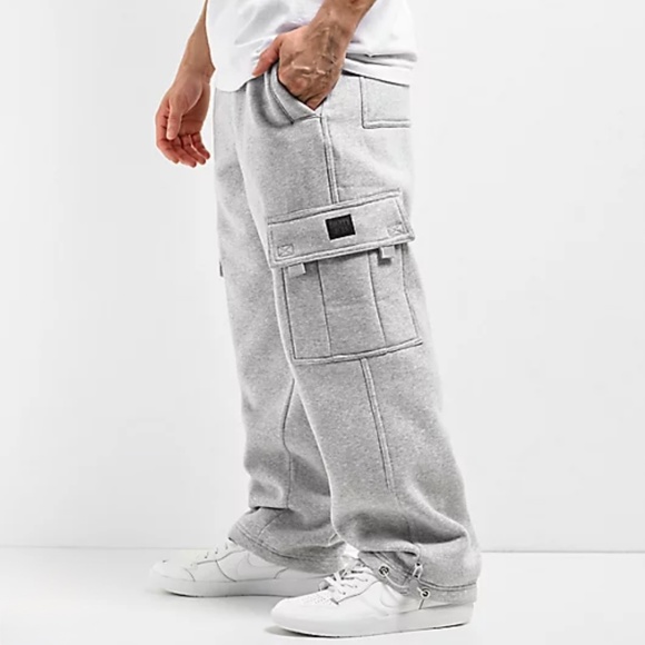 FB County Cargo Sweatpants Mens L Heather Gray Heavyweight Fleece Baggy - Picture 5 of 9